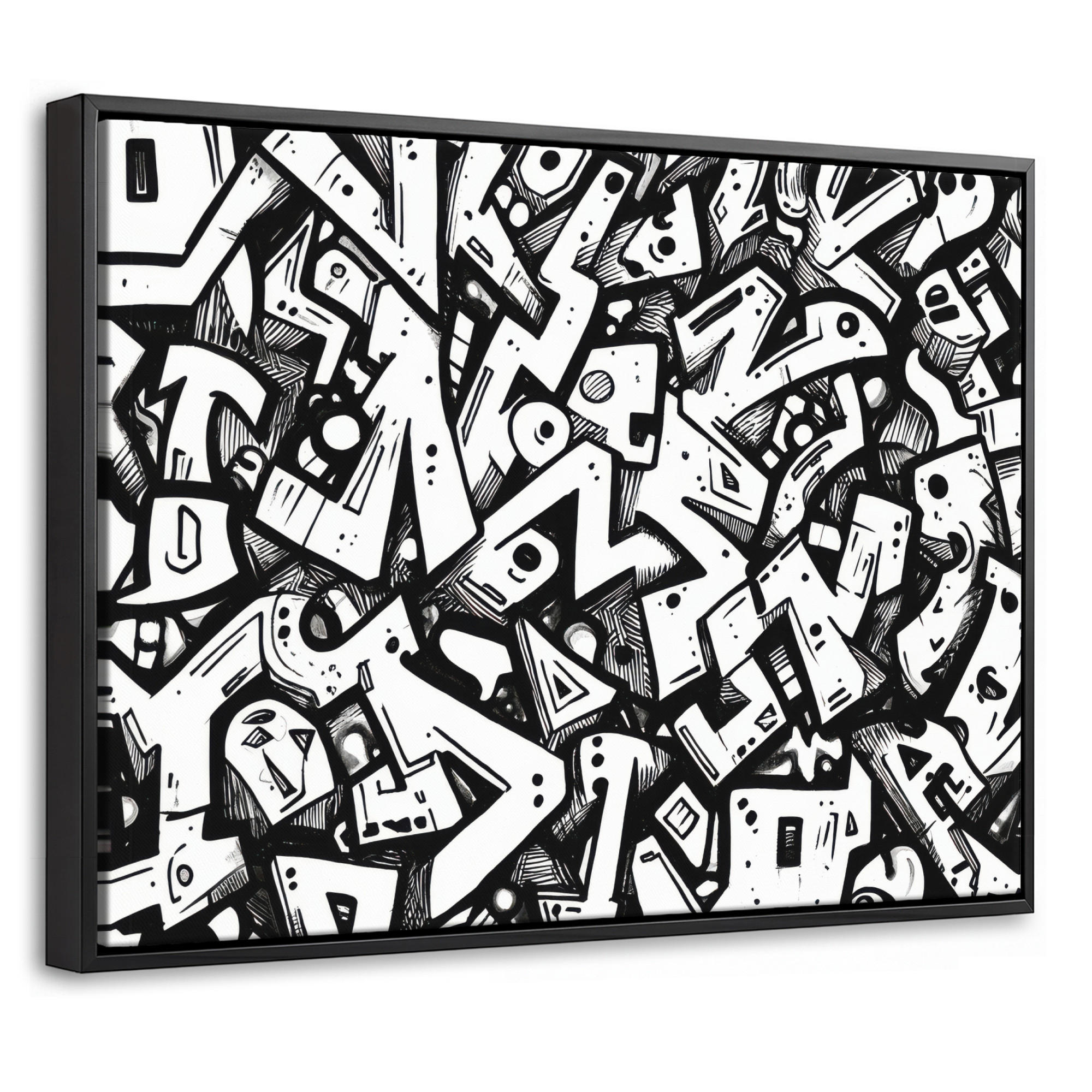 LEINWAND Bilder mit Rahmen - Formen - Buchstaben - Graffiti - Schwarz - 40x30 - Schwarz, Textil (40/30cm) - MuchoWow