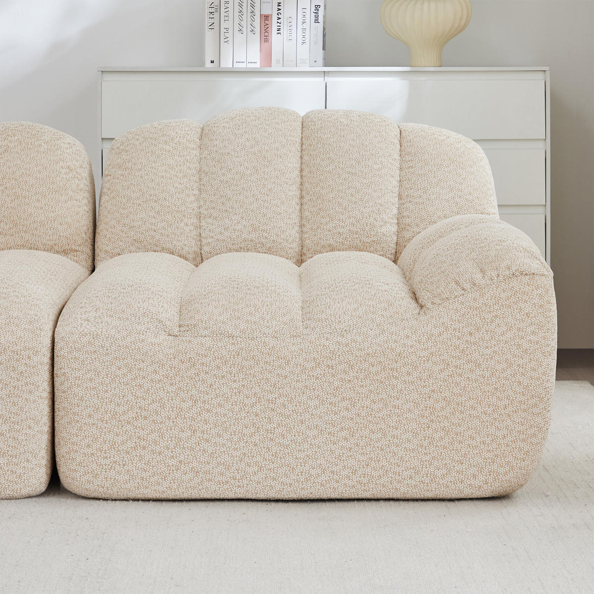 SOFA 210×165×79 cm aus Granular Fleece rahmenlos modular 2-Sitzer mit 2 Ottomans,weiß - Weiß, Textil (165/79/210cm) - Luhomfu