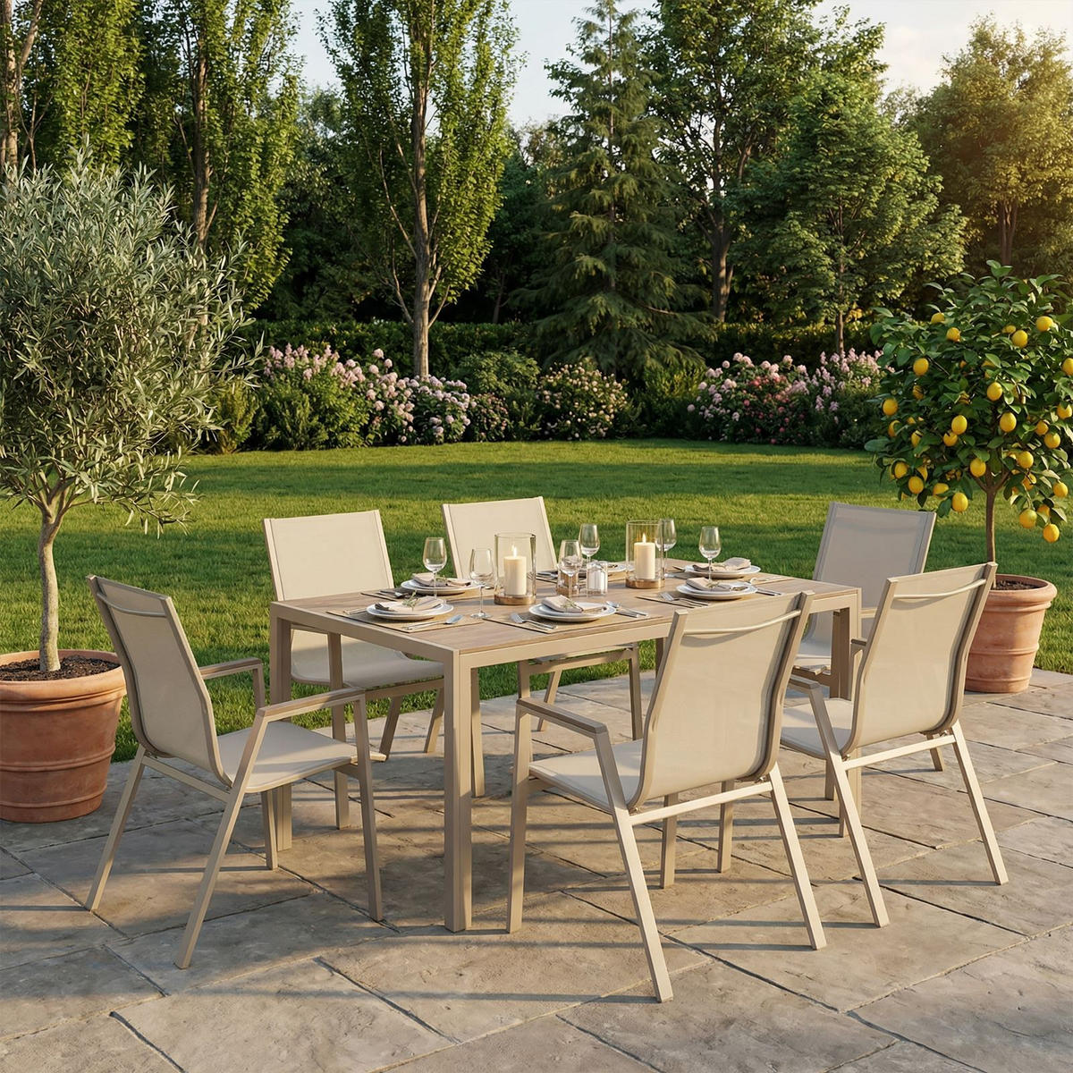 GARTENMÖBEL SET MONDELLO 7er Set hellgrau - Hellgrau, Metall - IDIMEX