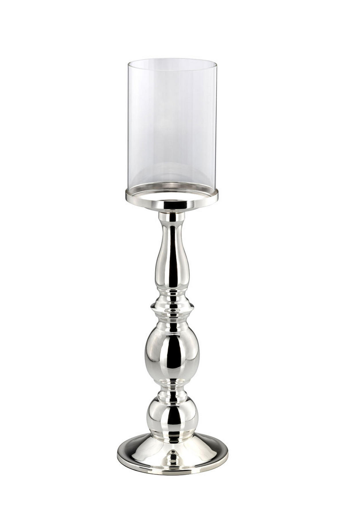 WINDLICHT auf Kugelfuß, versilbert glatt poliert, H 45 cm - Silberfarben, Paraffin (13/45/45cm) - Hermann Bauer jun. Kollektion GmbH