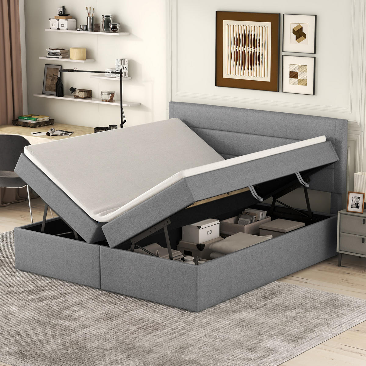 POLSTERBETT 140/200 cm Grau Doppelbett mit Lattenrost und großem Stauraum - Grau, Holzwerkstoff (140/200cm) - OKWISH