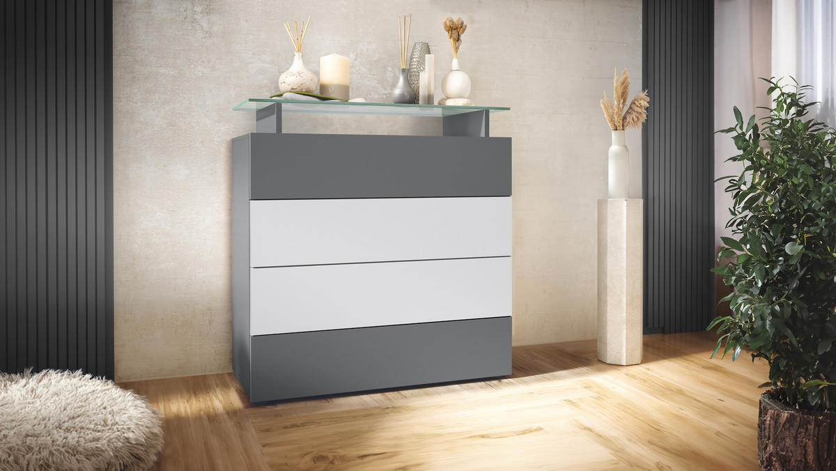 KOMMODE Pavos Anthrazit matt / Weiß matt - Anthrazit/Weiß, Holzwerkstoff (76/80/33cm) - Vladon