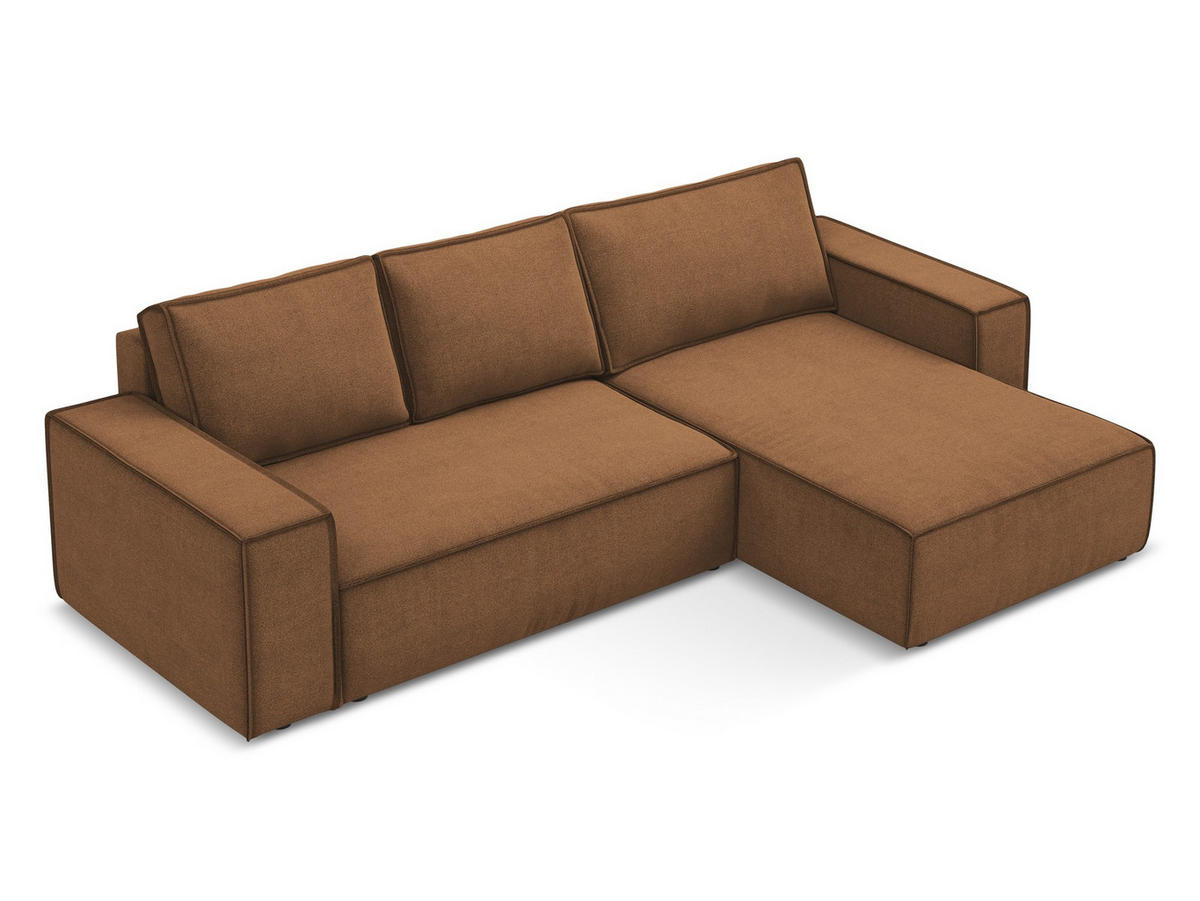 ECKSOFA mit Schlaffunktion Strukturstoff Stoff Orange - Terra cotta/Schwarz, Kunststoff/Textil (290/185cm) - Makamii
