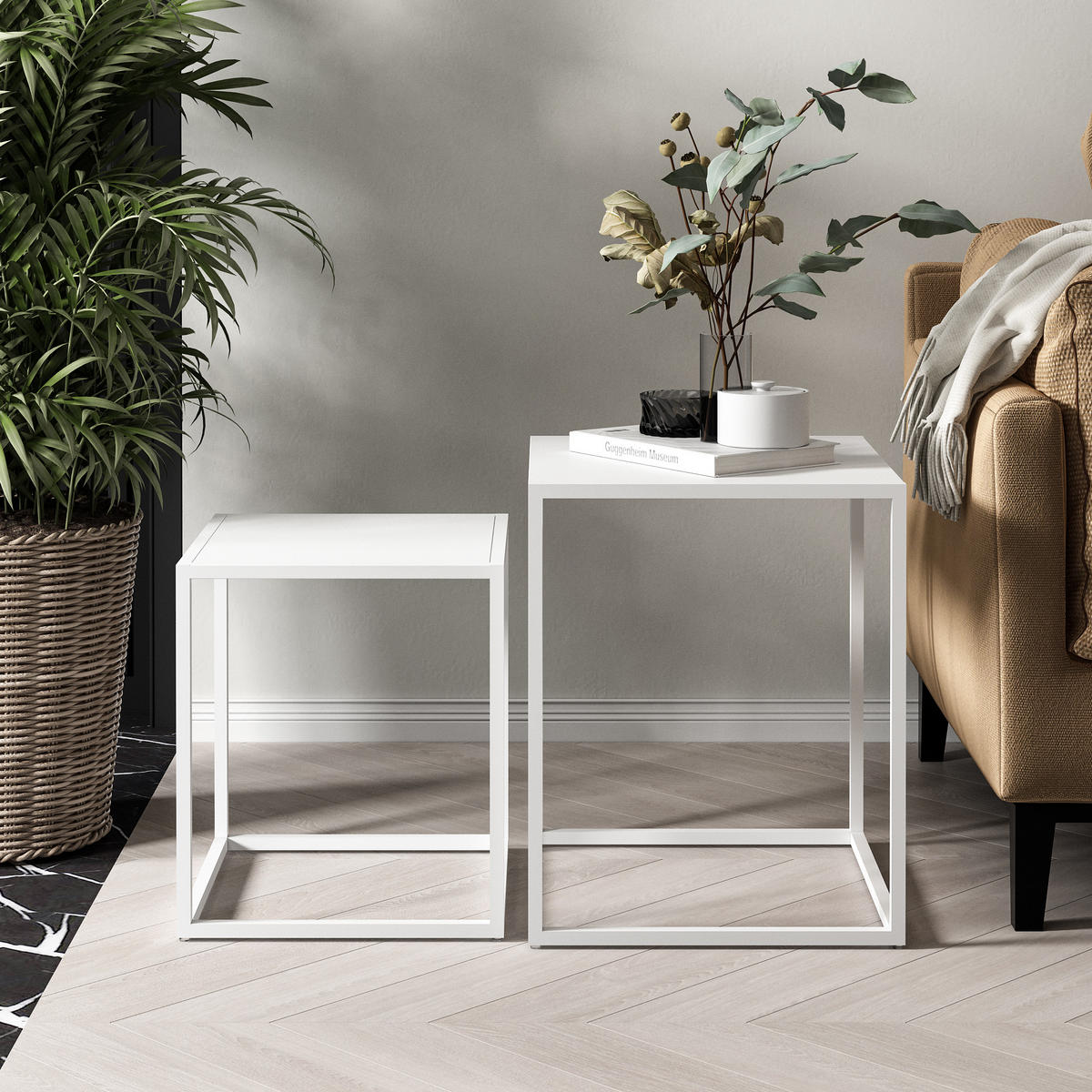 BEISTELLTISCH-SET 2 TLG. Vejen - Weiß, Metall (40/40/49cm) - [en.casa]