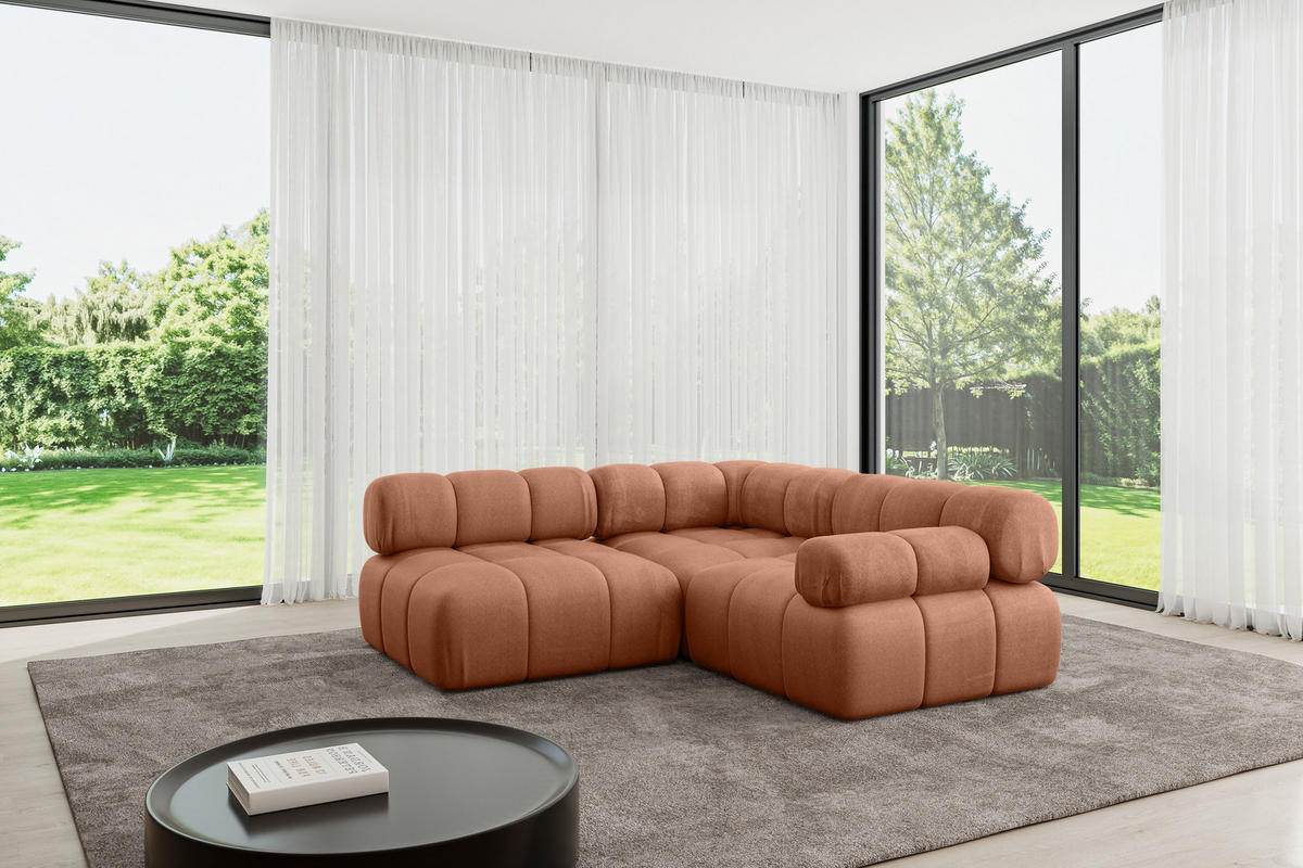 ECKSOFA modulares Sofa Mende-L1 - 190x190x70 cm Apricot Velours - Koralle, Holzwerkstoff/Textil (190/190cm) - ALTDECOR