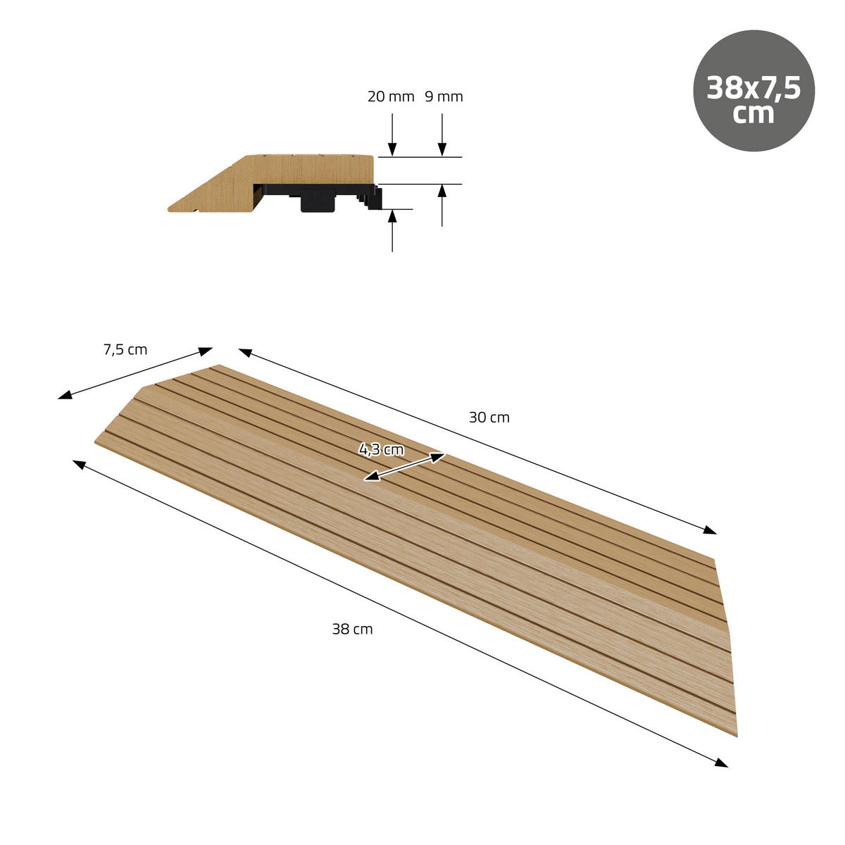 ZÁVĚROVÁ LIŠTA WPC pravý roh teak - barva starého dubu, kompozitní dřevo (38/2/7.5cm) - ML-DESIGN