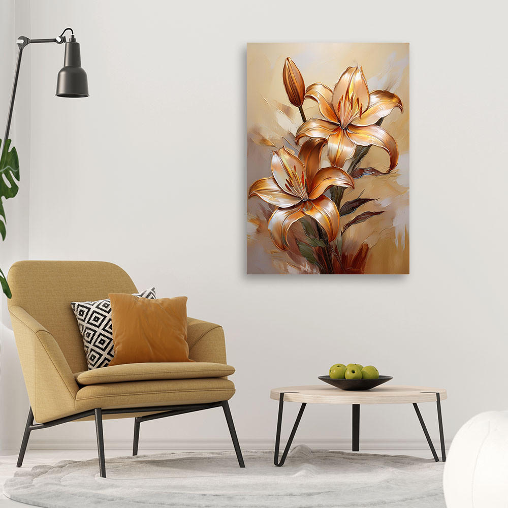 WANDBILD lilie blume orange botanik gemalt - Beige, Textil (40/60cm) - Feeby