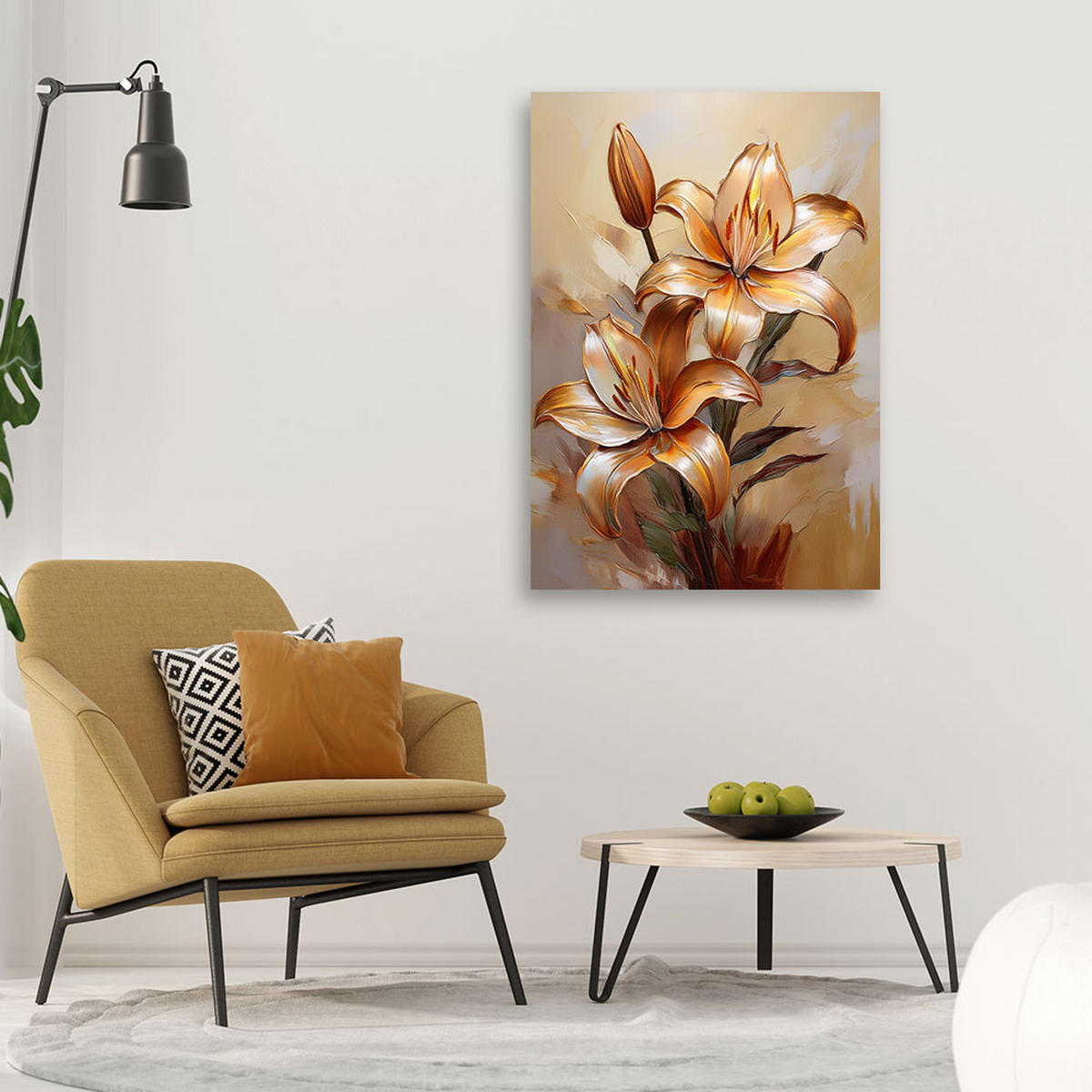 WANDBILD lilie blume orange botanik gemalt - Beige, Textil (40/60cm) - Feeby