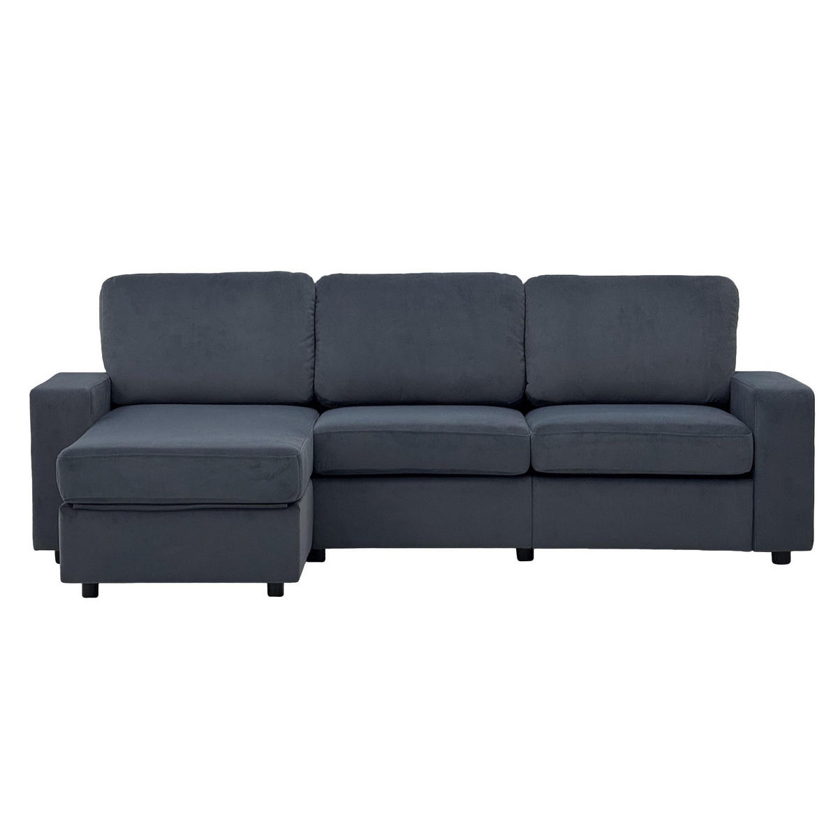 ECKSOFA 245,5/150,5/86,5 cm dunkelgrau aus Polyester mit Ottomane und 4 Staufächern - Dunkelgrau, Kunststoff (245.5/150.5cm) - OKWISH