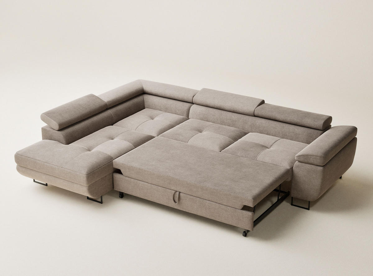 ECKSOFA Concord Grau braun Chenille-Stoff - Links Seite - Graubraun/Schwarz, Holz/Holzwerkstoff (203/277cm) - Maison de Reve