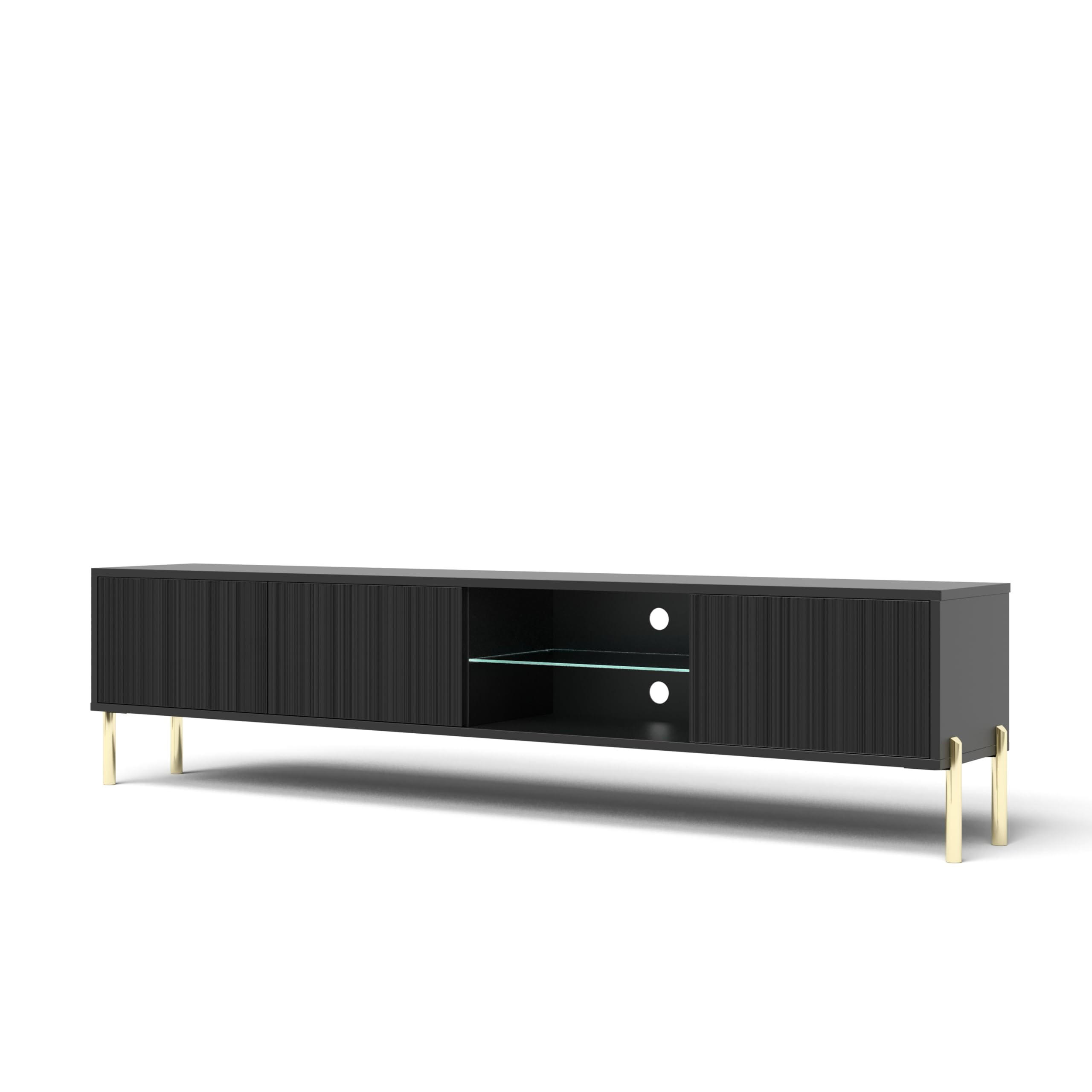 TV-SCHRANK Noxy 175x47x31,6 cm - Lowboard mit Stauraum - Tv Ständer aus Laminierter Spanplatte - Schwarz - Schwarz, Holzwerkstoff (180/55/40cm) - Chilly