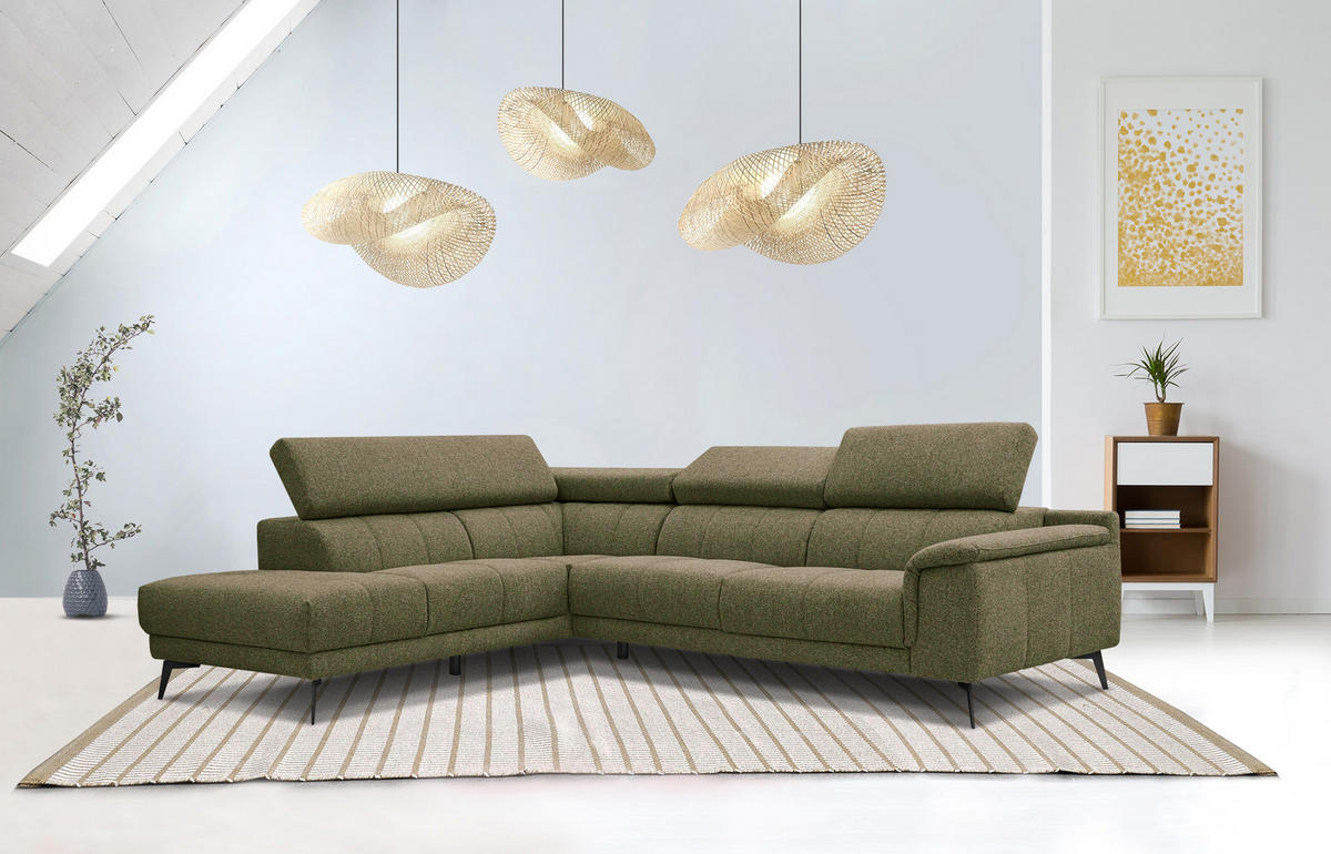 ECKSOFA FIERO 5-Sitzer, olivgrün - Schwarz/Olivgrün, Holzwerkstoff/Textil (158/269cm) - Courtois Laville