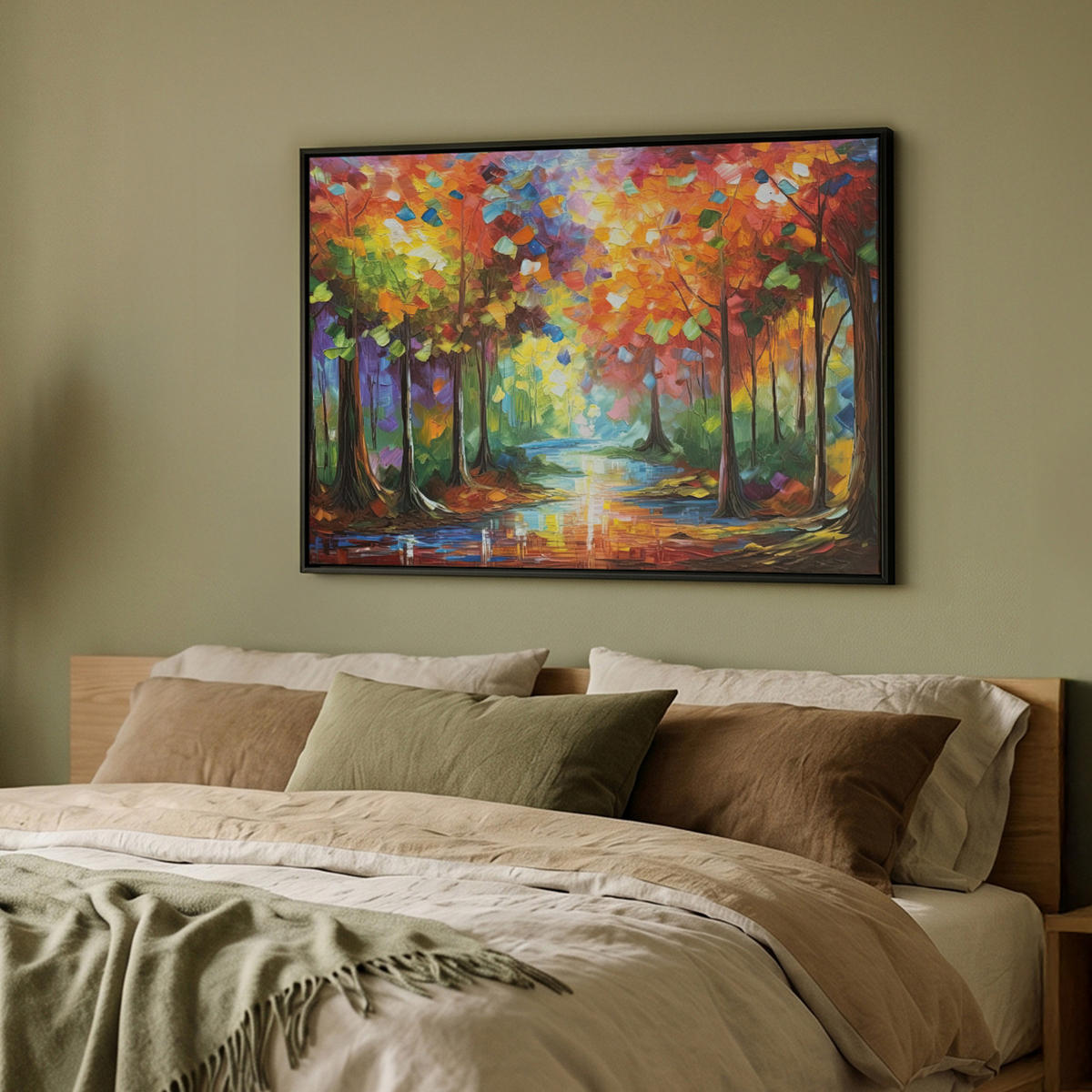 LEINWAND Bilder mit Rahmen - Landschaft - Wald - Farben - Natur - 100x70 - Multicolor, Textil (100/70cm) - MuchoWow