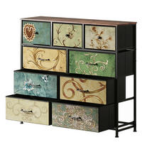 STOFFKOMMODE Vintage mit 9 Schubladen 100/30/100 cm Rustikal-Braun - Braun, Holzwerkstoff (100/100/30cm) - Creahappy