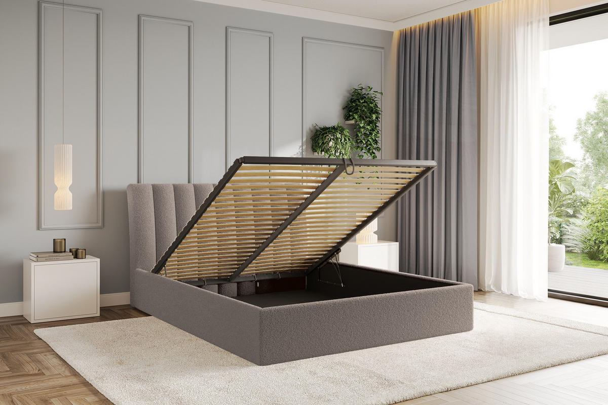 POLSTERBETT mit Bettkasten und Lattenrost, Boxbett ohne Matratze - ILAN 180x200 Braun - Braun, Holzwerkstoff/Textil (180/200cm) - ALTDECOR