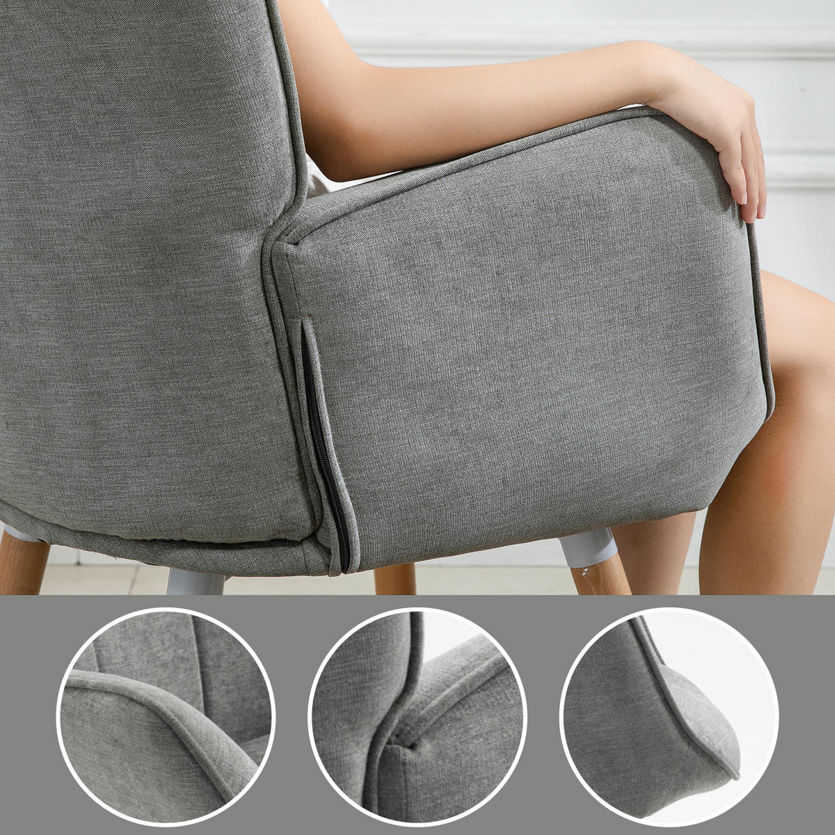 MEUBLES COSY Skandinavischer Relaxsessel aus Stoff, Dick Gepolsterte Sitzfläche mit Armlehnen und Massiven Buchenholzbeinen – Grau - Grau, Holz/Textil (64/106/50cm) - Meubles Cosy