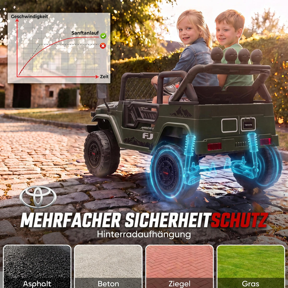 KINDER-ELEKTROAUTO Metall Kunststoff Dunkelgrün - Dunkelgrün, Metall (122/86/88cm) - AIYAPLAY
