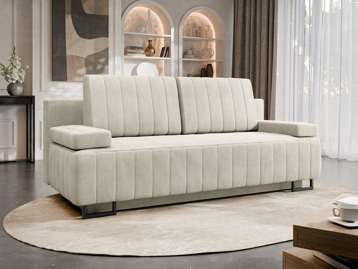 SCHLAFSOFA Laguna - Creme/Schwarz, Holz/Textil (200/90/90cm) - MIRJAN24