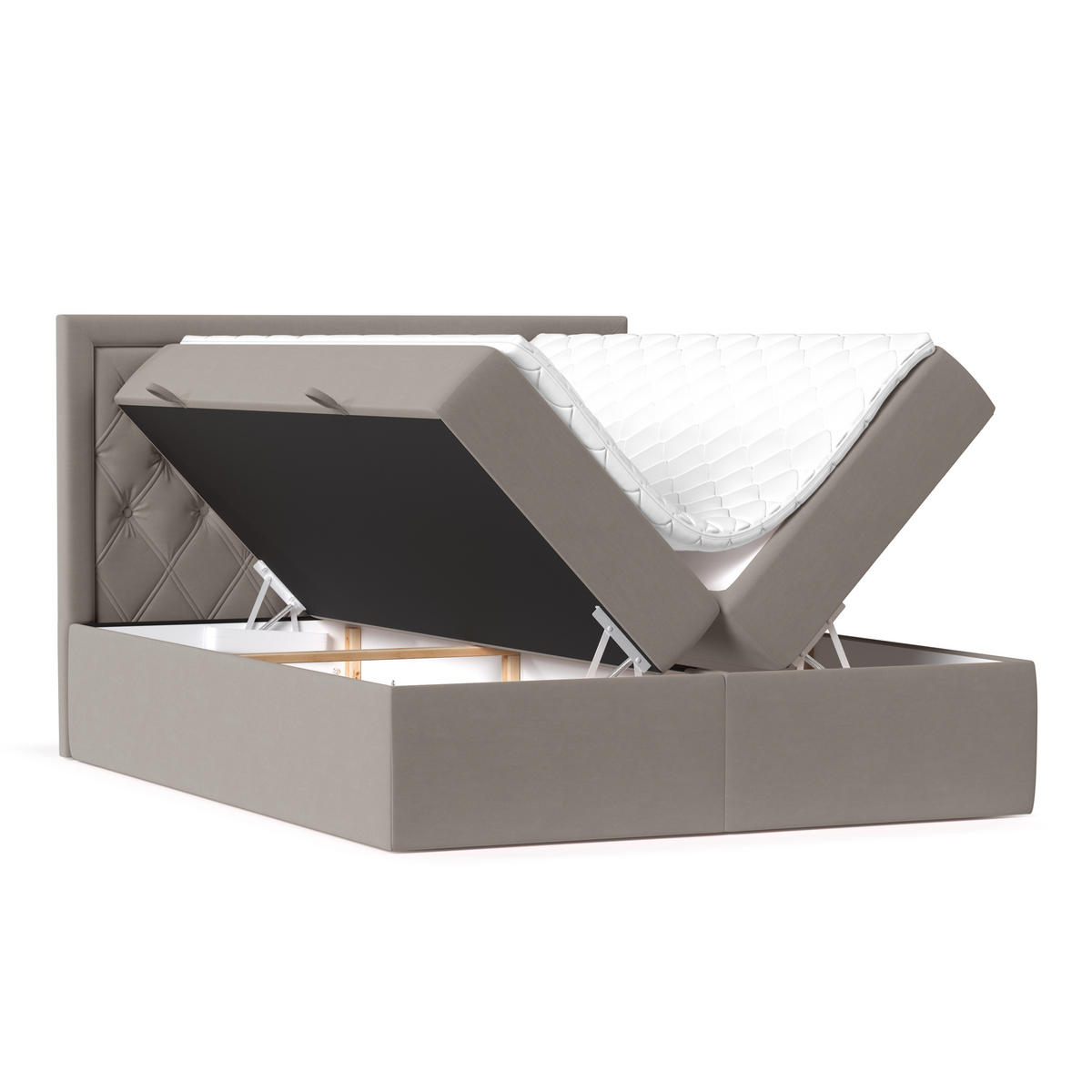 BOXBETT Maestro Taupe 200/200 cm mit Bonellmatratze und Topper - Taupe/Schwarz, Holz/Holzwerkstoff (200/200cm) - Maison de Reve