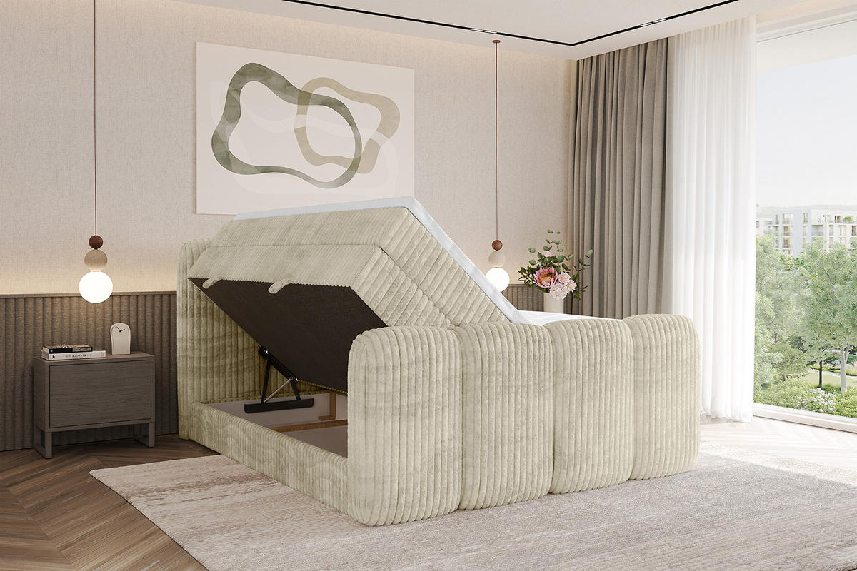 BOXBETT mit Matratze H3|H4 und Lattenrost - NINA-Z KING - 200x200 cm Tila - Creme - Magnolie, Holzwerkstoff (200/200cm)