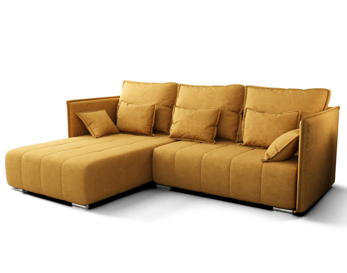 ECKSOFA L Form Florinna Gelb 245/182/87 cm mit Schlaffunktion - Chromfarben/Gelb, Textil/Metall (245/182cm) - AX Living