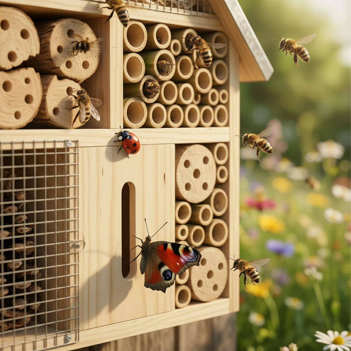 INSEKTENHOTEL - Hellbraun, Holz/Metall (30/28/9cm) - Relaxdays