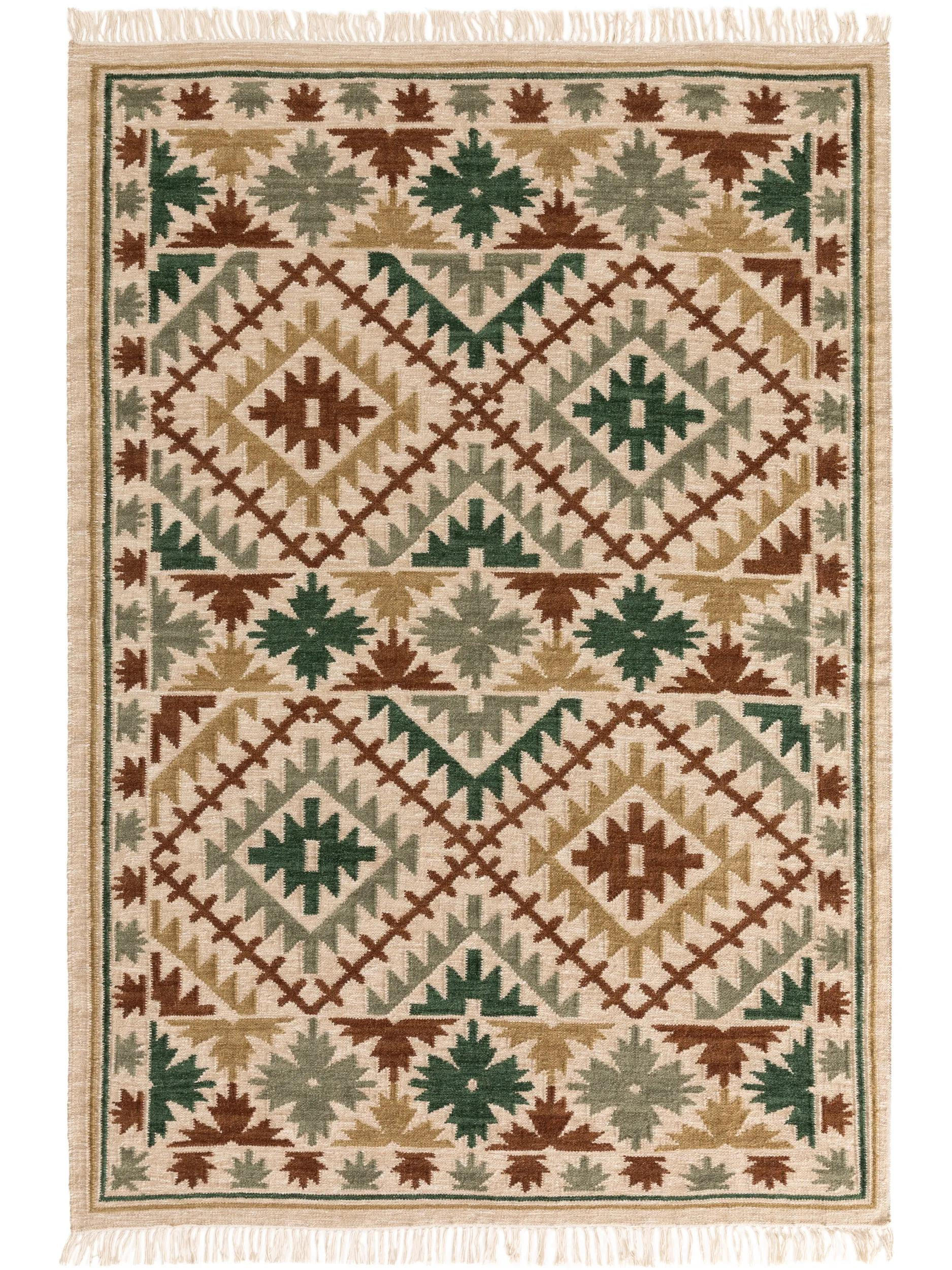 ROČNO tkani kilim Zohra zelena 160x230 cm - zelena, umetna masa/tekstil (160/230cm) - benuta Pure