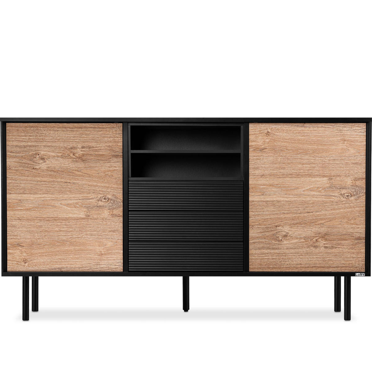 KOMMODE LOFTY TV/HiFi-Einlage, schwarz / Eiche natur - Eichefarben/Schwarz, Holzwerkstoff (151/84/41cm) - KONSIMO®