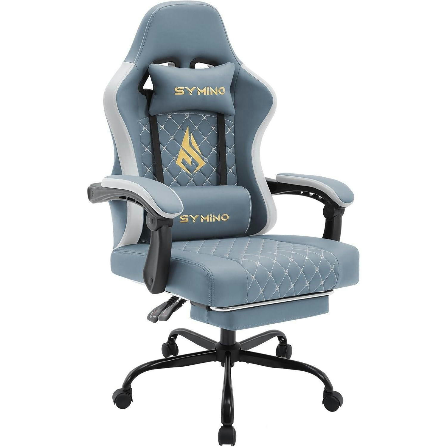 GAMING Stuhl mit Lendenwirbelstütze und Fußstütze Kunstleder Hellblau - Hellblau, Kunststoff (50/122/50cm)