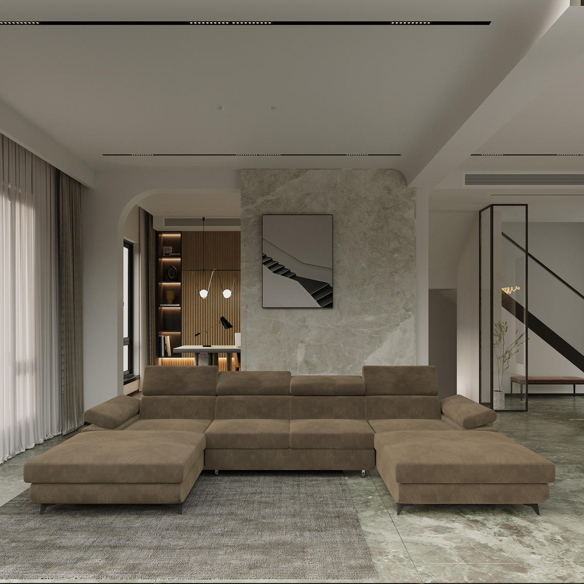 ROHOVÁ SEDAČKA DETTI béžová - černá/béžová, kov/dřevo (339/190cm) - MASSENO