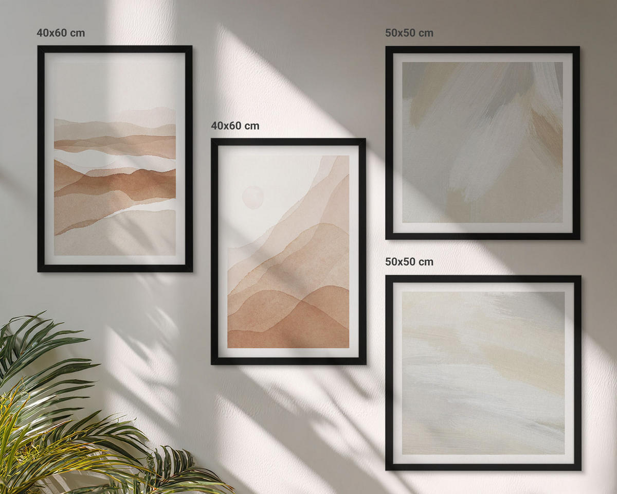 BILDER SET 4er Set - 50x50 cm & 40x60 cm Schwarzer Rahmen - Abstrakte braune Landschaften - Schwarz, Kunststoff (50/50cm) - TULUP