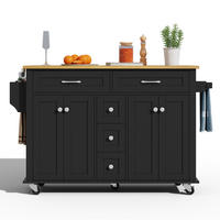 KÜCHENWAGEN 140/40/89 cm in Schwarz/Natur mit Klappplatte und 5 Schubladen - Schwarz, Holzwerkstoff (140/89/65cm) - Flora Grace
