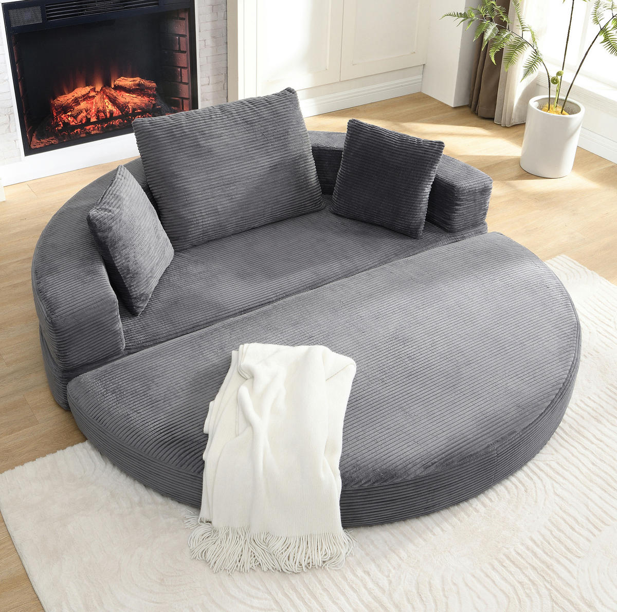 SOFABETT 2-in-1 klappbar 173x176 cm Cord Gray - Grau, Kunststoff (176/40/173cm) - Meubliv