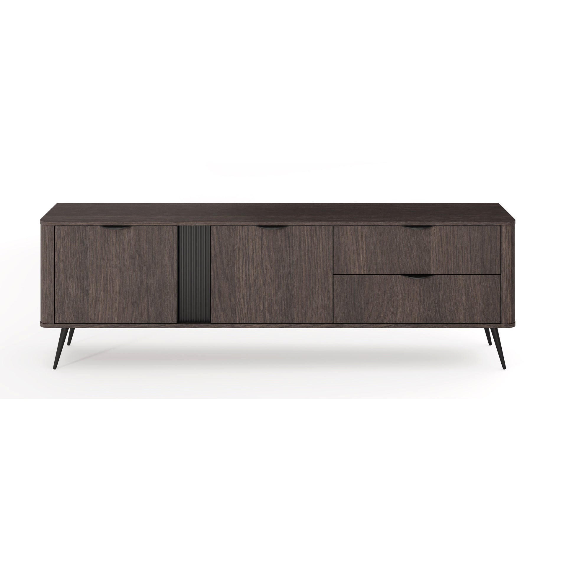 TV stolík Veris 2-dverový so zásuvkami, dub Dunin, 195 cm - čierna/tmavohnedá, kov/kompozitné drevo (195.2/61.2/38cm) - Selsey