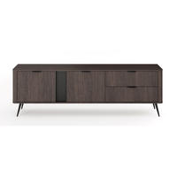 TV stolek Veris 2dveřový se zásuvkami, dub Dunin, 195 cm - tmavě hnědá/černá, kov/kompozitní dřevo (195.2/61.2/38cm) - Selsey