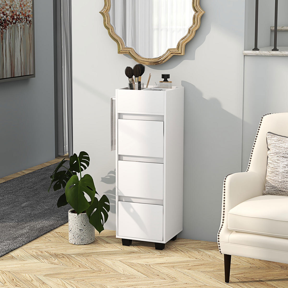 BADEZIMMERSCHRANK Weiß 35/30/90 cm - Weiß, Holzwerkstoff (35/90/30cm) - PANGIVO