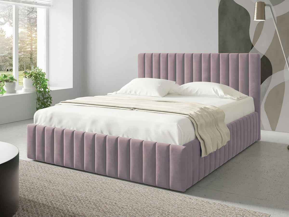 POLSTRBETT Lewezo - Violett/Naturfarben, Holzwerkstoff/Textil (180/200cm) - MIRJAN24