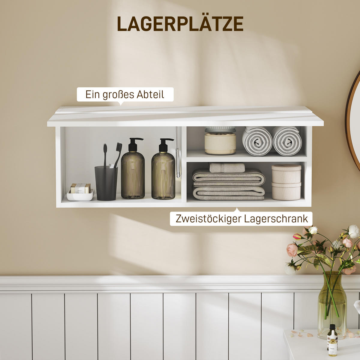 BADEZIMMERSCHRANK Hängeschrank Wandschrank mit nach oben klappbarer Tür Weiß - Weiß, Holzwerkstoff (25/30/80cm) - HOMCOM