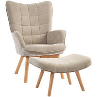 OHRENSESSEL 72/80/101 cm mit hoher Rückenlehne und Hocker in Khaki - Beige, Textil (72/101/80cm) - BEAOK