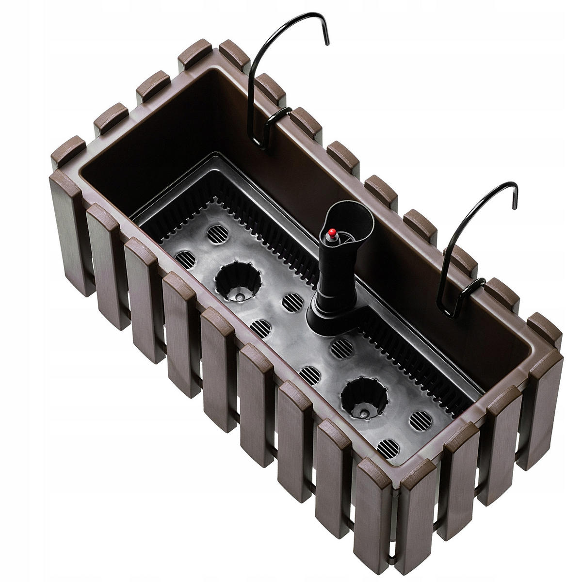 BALKONKASTEN mit Griffen und Bewässerungssystem, 40 cm, Braun - Braun, Kunststoff (18/38cm) - KADAX