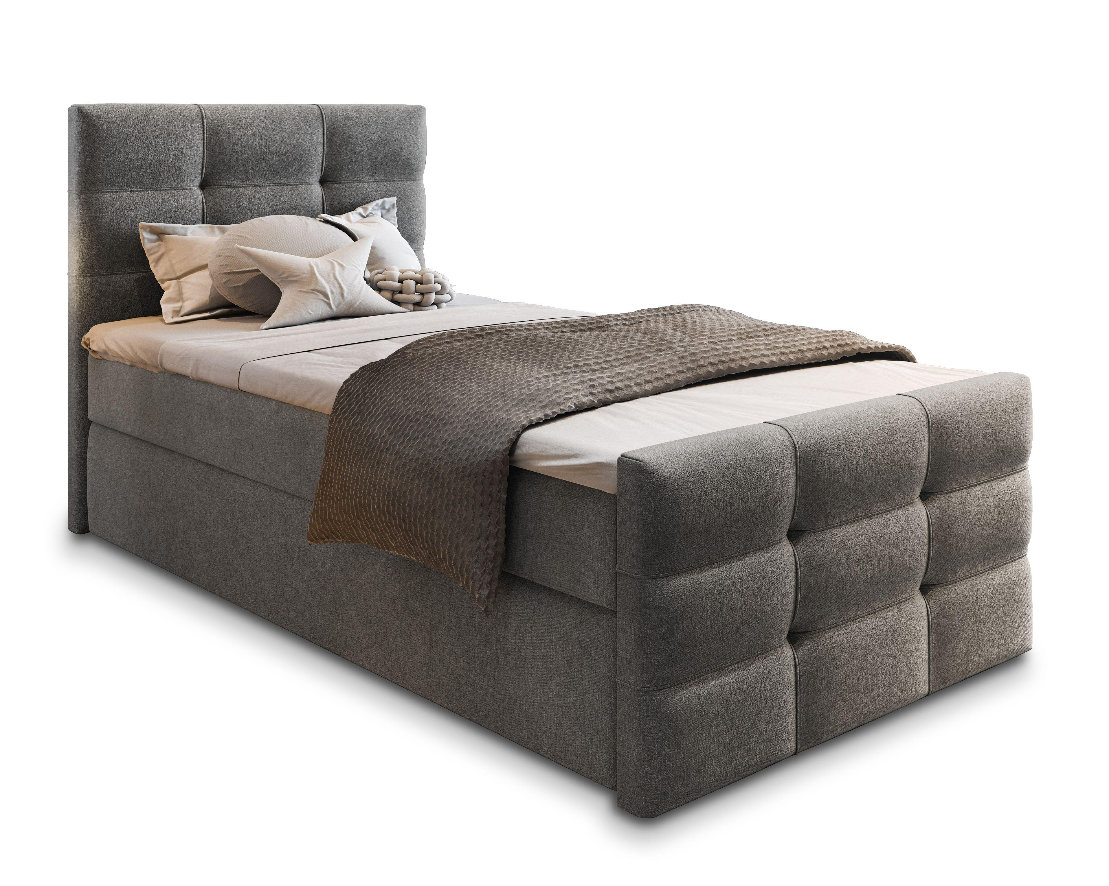 BOXBETT AMON 100 100x200 cm mit Matratze und Topper - Grau - Grau, Holz (100/200cm) - MASSENO