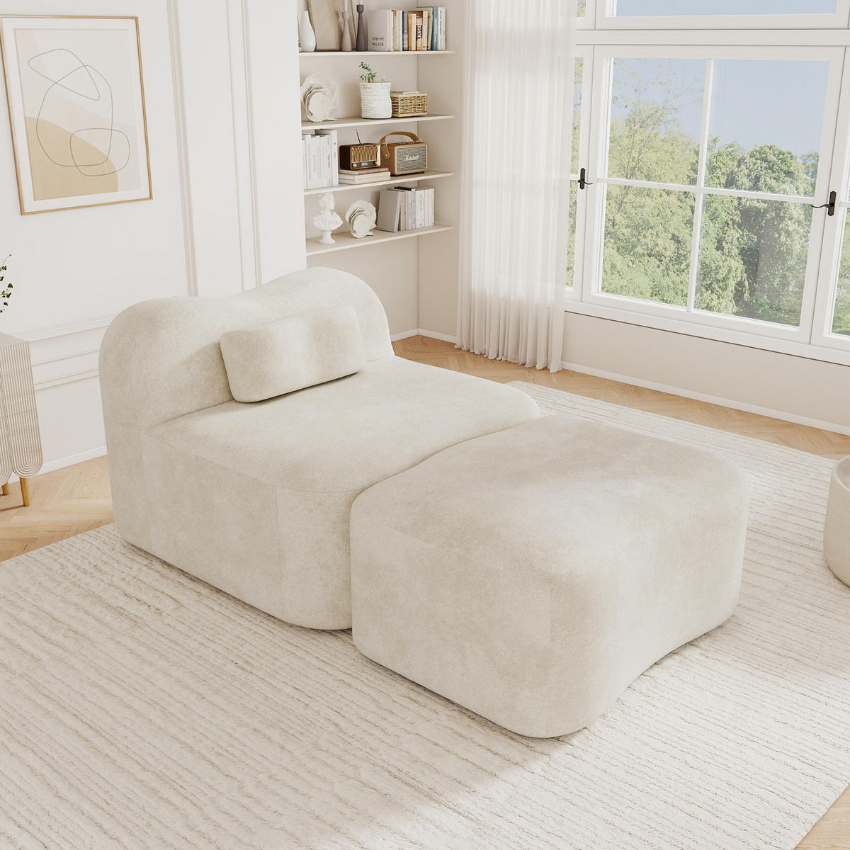 XXL-SESSEL Modular rahmenlos mit Ottoman, DE-42655, Beige - Beige, Textil (96/70/167cm) - ComfortXL