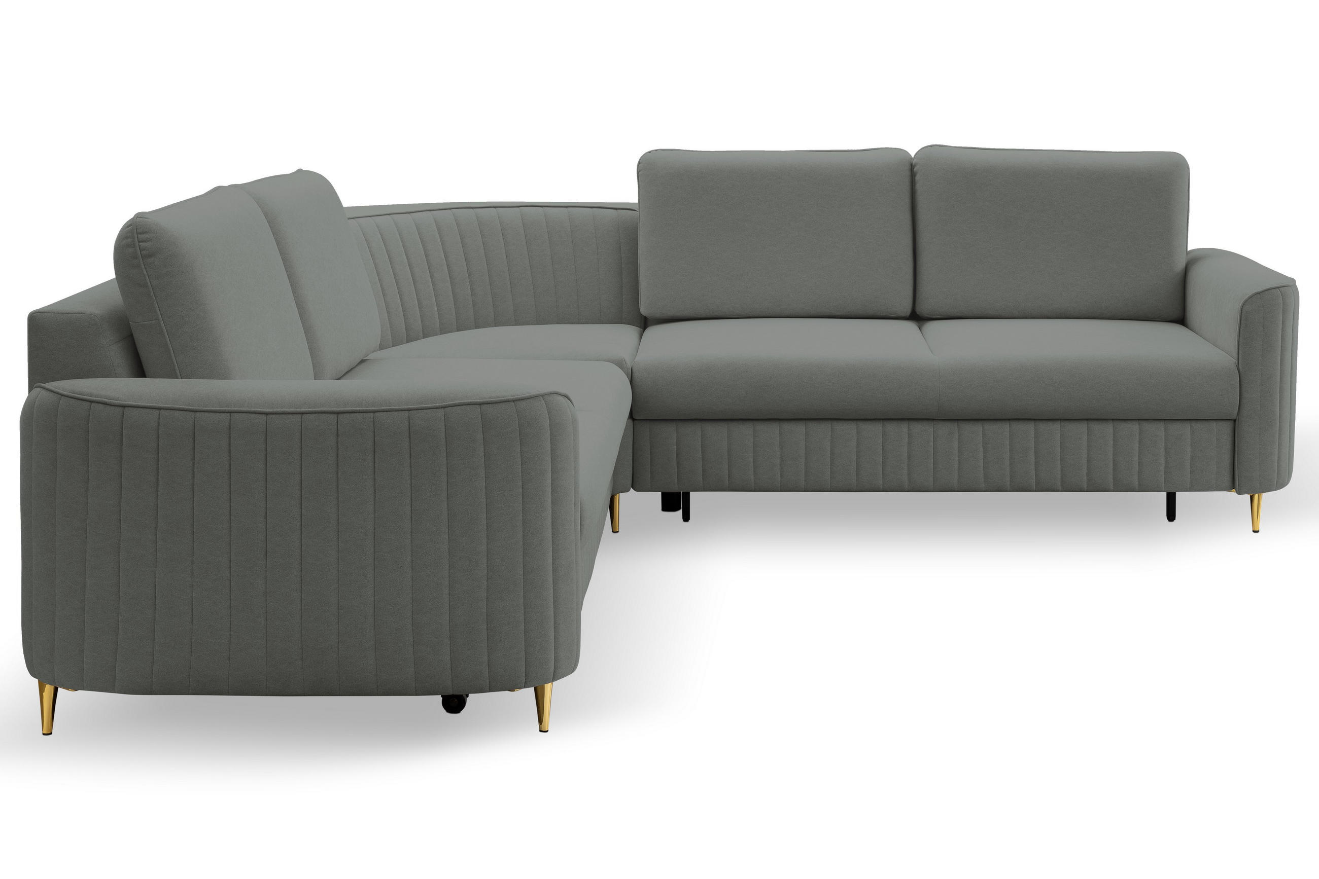 ECKSOFA VELA L-S Grau Velours-Stoff mit Schlaffunktion - Grau, Holz (251/251cm) - MASSENO