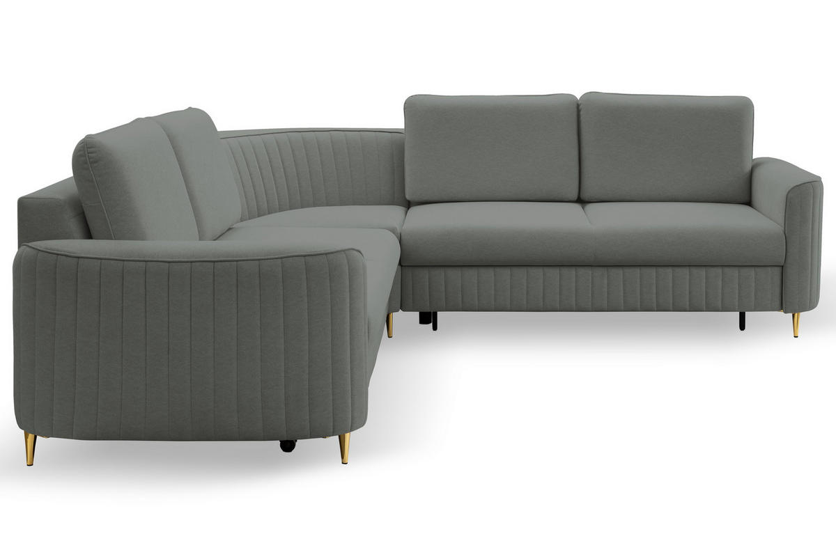 ECKSOFA VELA L-S Grau Velours-Stoff mit Schlaffunktion - Grau, Holz (251/251cm) - MASSENO