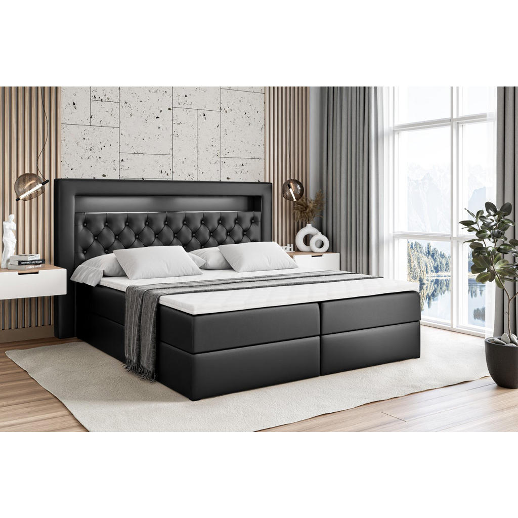 Thumbnail - Altdecor Boxbett, Schwarz Hochglanz, Holzwerkstoff, Höhe ca. 21 cm, 200x200 cm, Schlafzimmer, Betten, Boxspringbetten