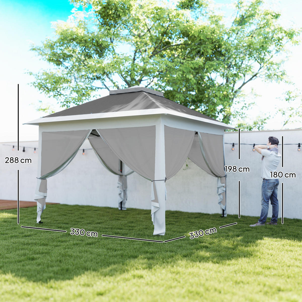 PAVILLON 3,3x3,3m, wasserabweisend Stabil Winterfest Pop-up Faltpavillon Grau - Dunkelgrau, Metall (330/288/330cm) - Outsunny
