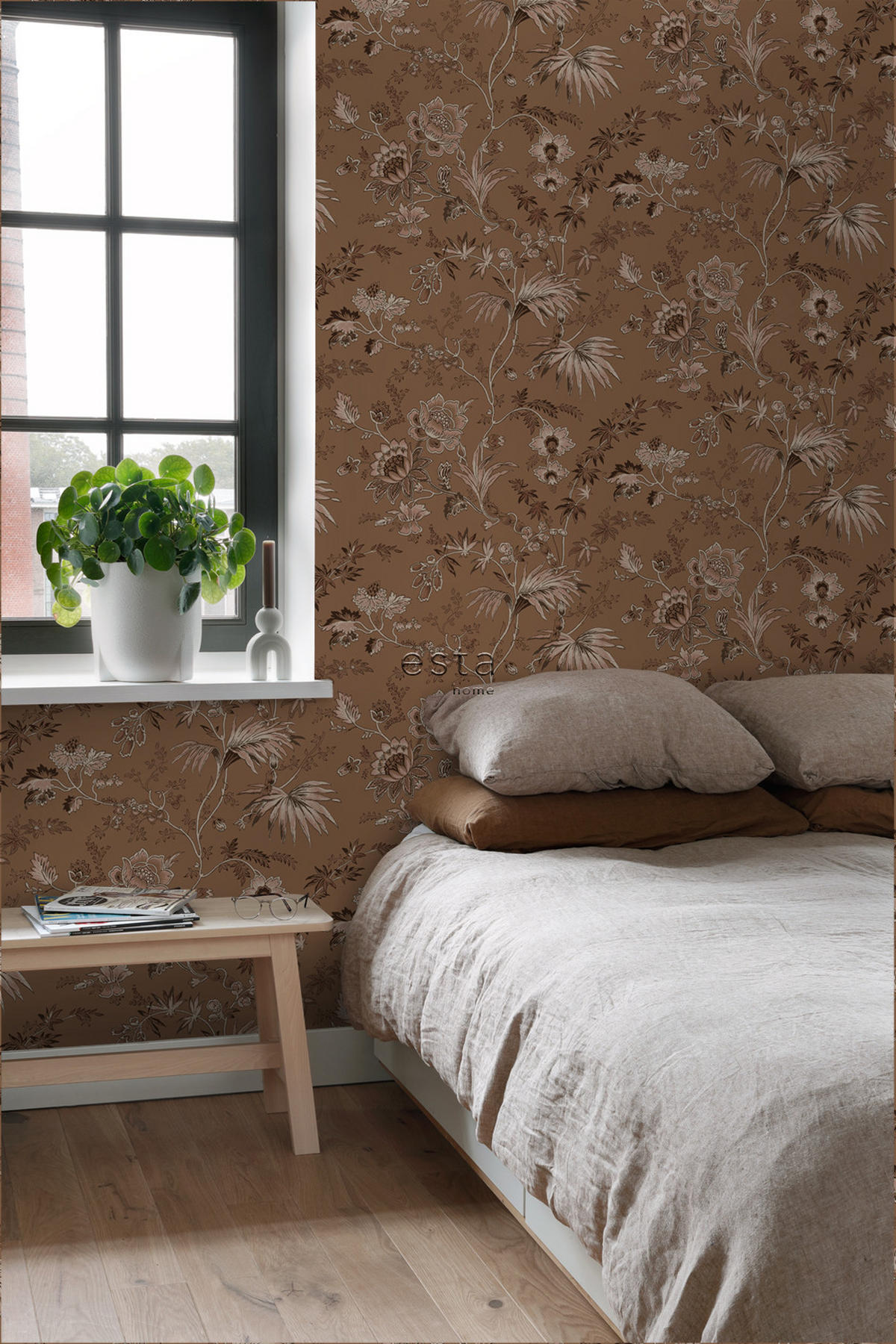 TAPETE Blumenmuster 50 x 900 cm - Braun, Papier (50/900cm) - ESTAhome