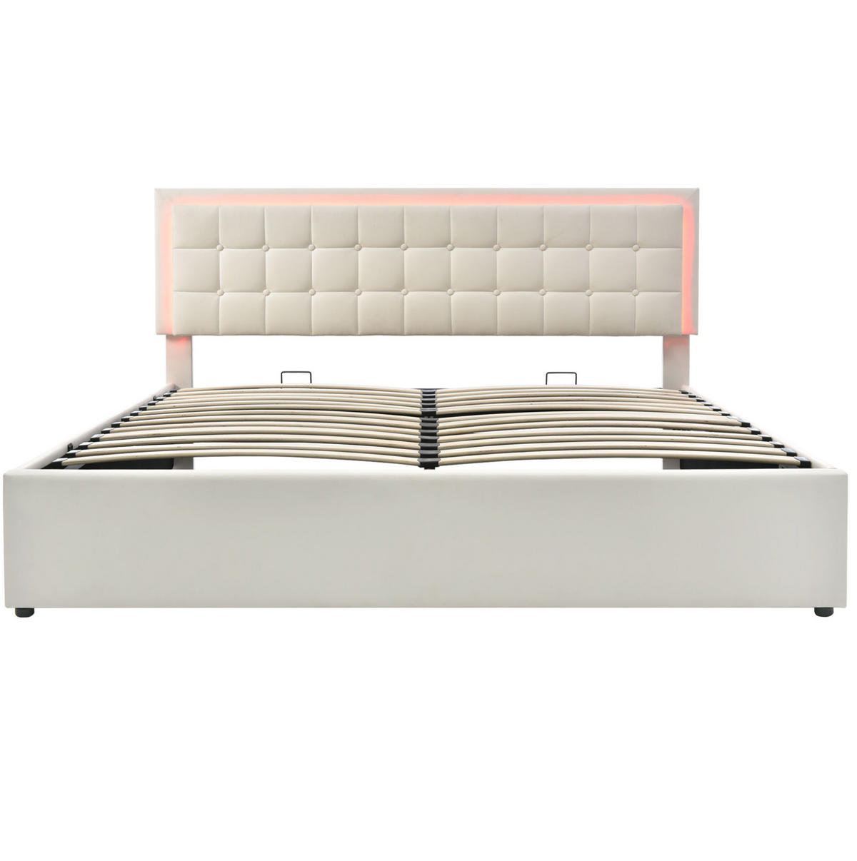 POLSTERBETT 140/200 cm mit Matratze LED-Beleuchtung, Bettkasten und Taschenfederkernmatratze, Weiß - Weiß, Kunststoff - Redom