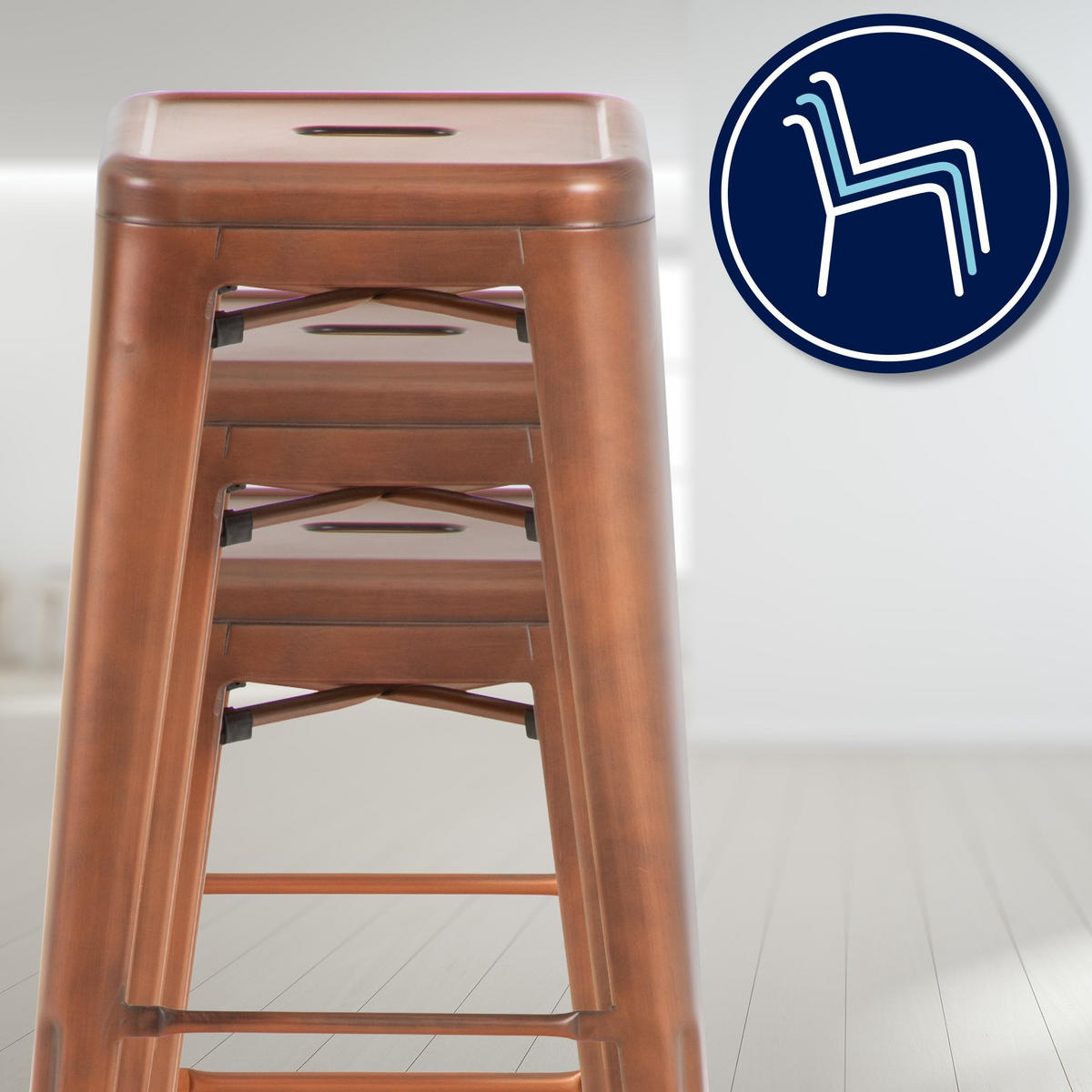 BARHOCKER Joshua 2er Set 43x43x76 cm kupfer - Kupferfarben, Metall (43/76/43cm) - furnicato