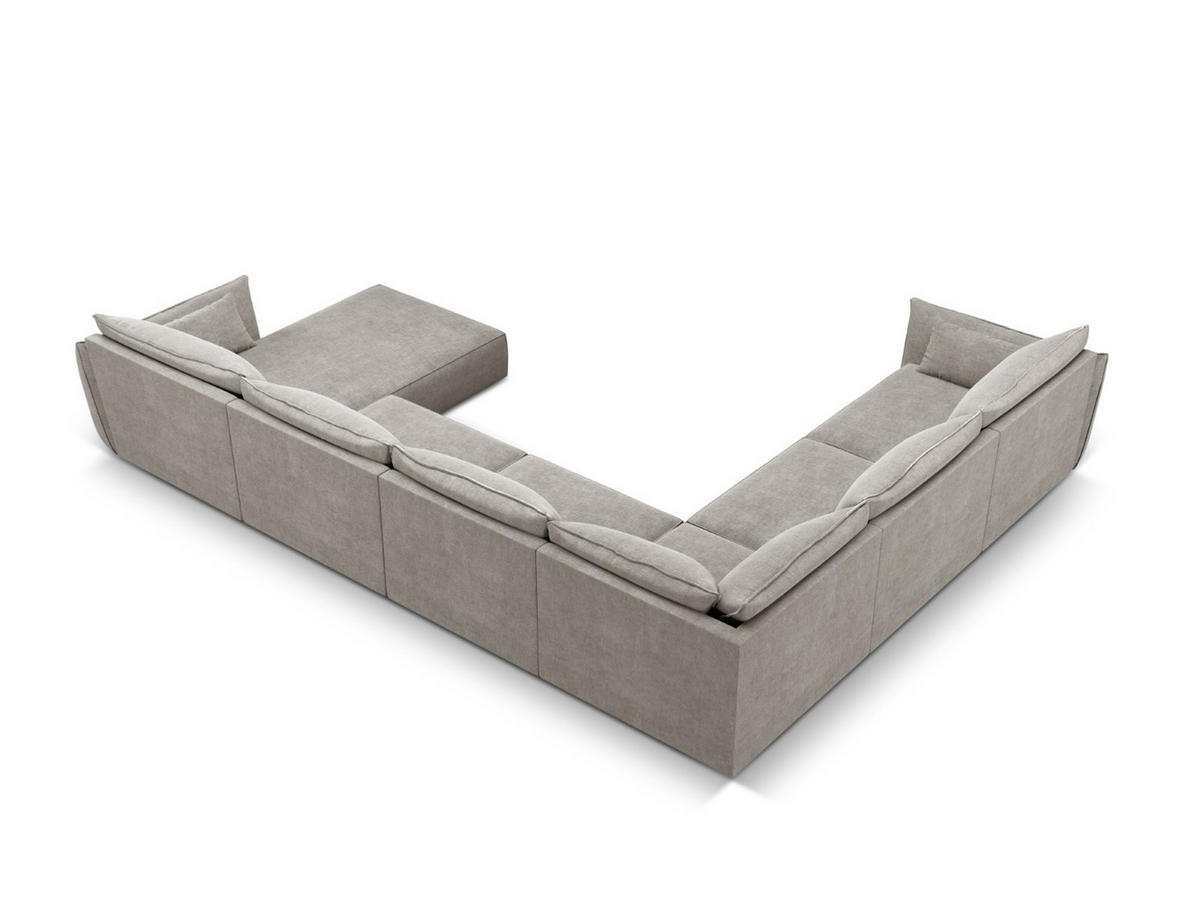 PANORAMASOFA links Kaelle aus Chenille-Stoff hellgrau 8 Sitzplätze - Hellgrau, Textil (284/85/384cm) - Micadoni